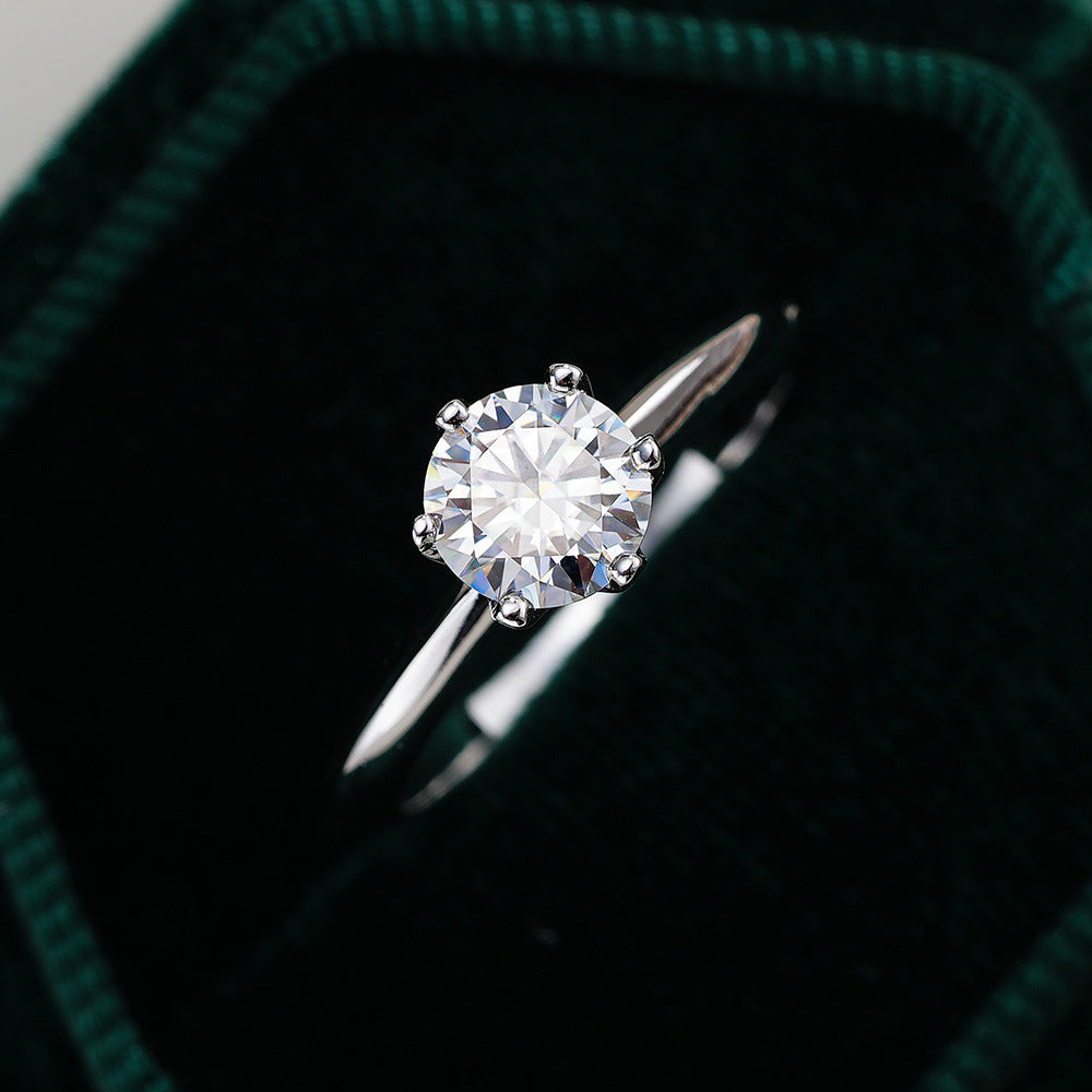 Sterling Silver Moissanite Engagement Ring with Adjustable Band