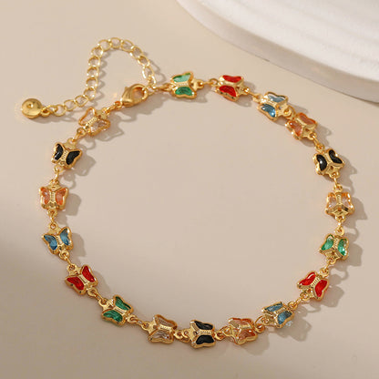 Butterfly Design Glass Diamond Anklet