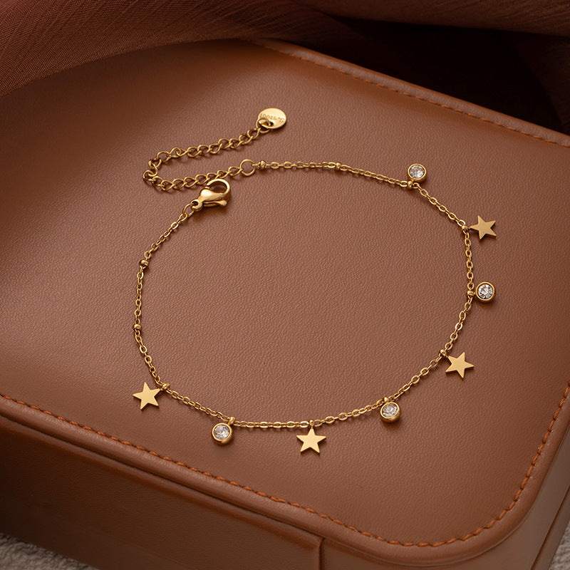 Star Moon Titanium Steel Zircon Anklet