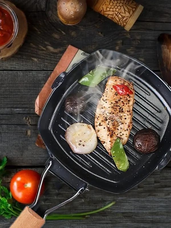 Nonstick Grill Pan with Folding Handle Striped Steak Frying Pan Square