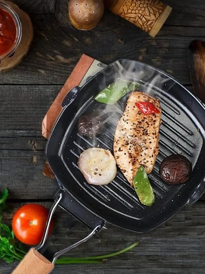 Nonstick Grill Pan with Folding Handle Striped Steak Frying Pan Square