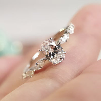 Geometric Cut Cube Oval Zircon Ring