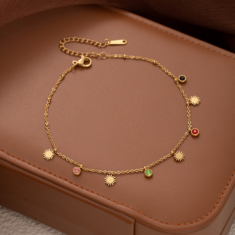 Star Moon Titanium Steel Zircon Anklet
