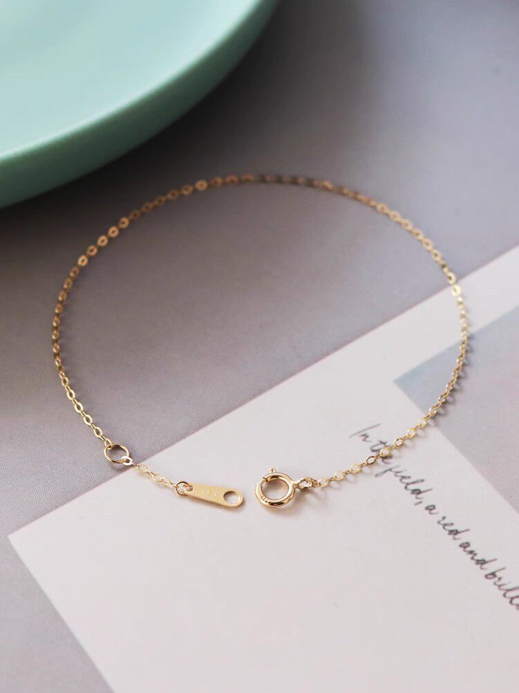 Simple 14K Gold O-Shaped Bracelet and Anklet
