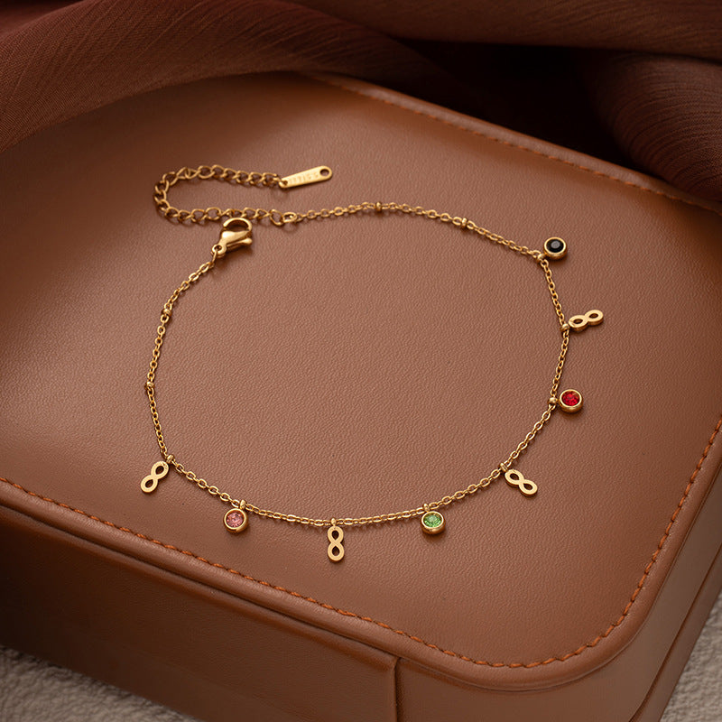 Star Moon Titanium Steel Zircon Anklet