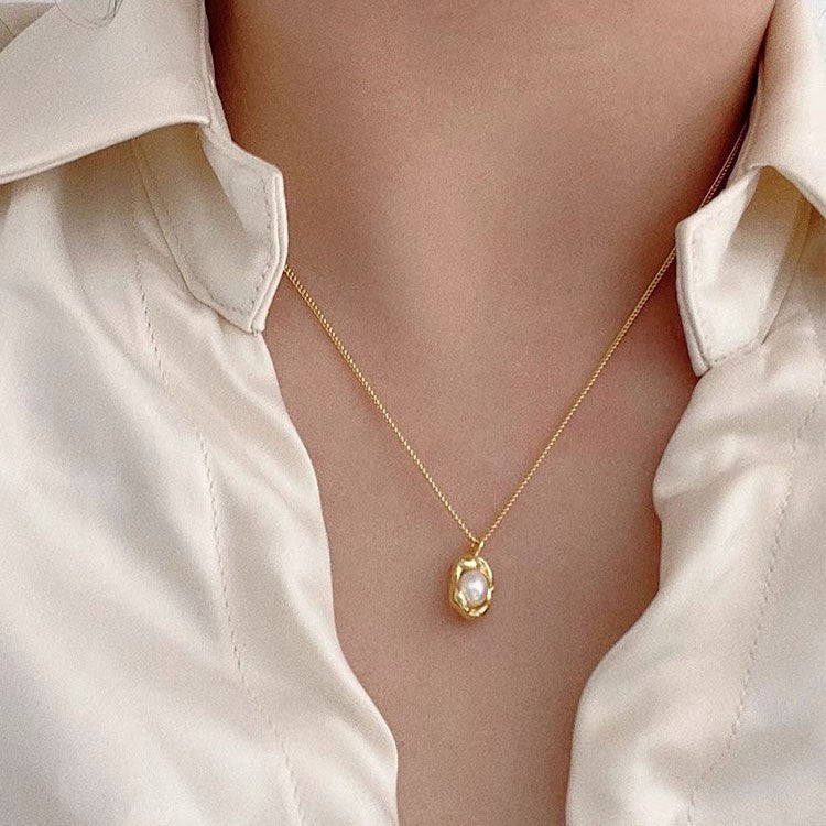 Sterling Silver Heart Pearl Necklace