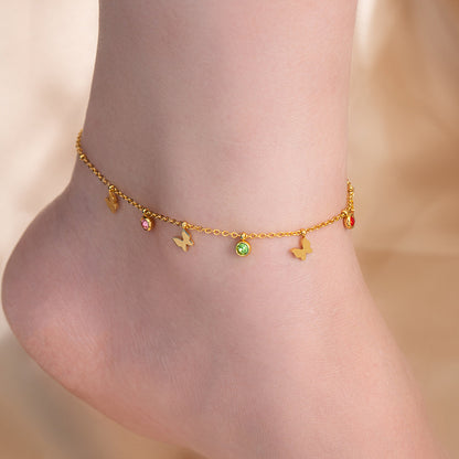 Star Moon Titanium Steel Zircon Anklet