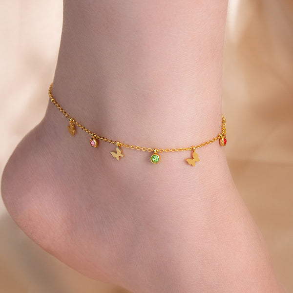 Star Moon Titanium Steel Zircon Anklet