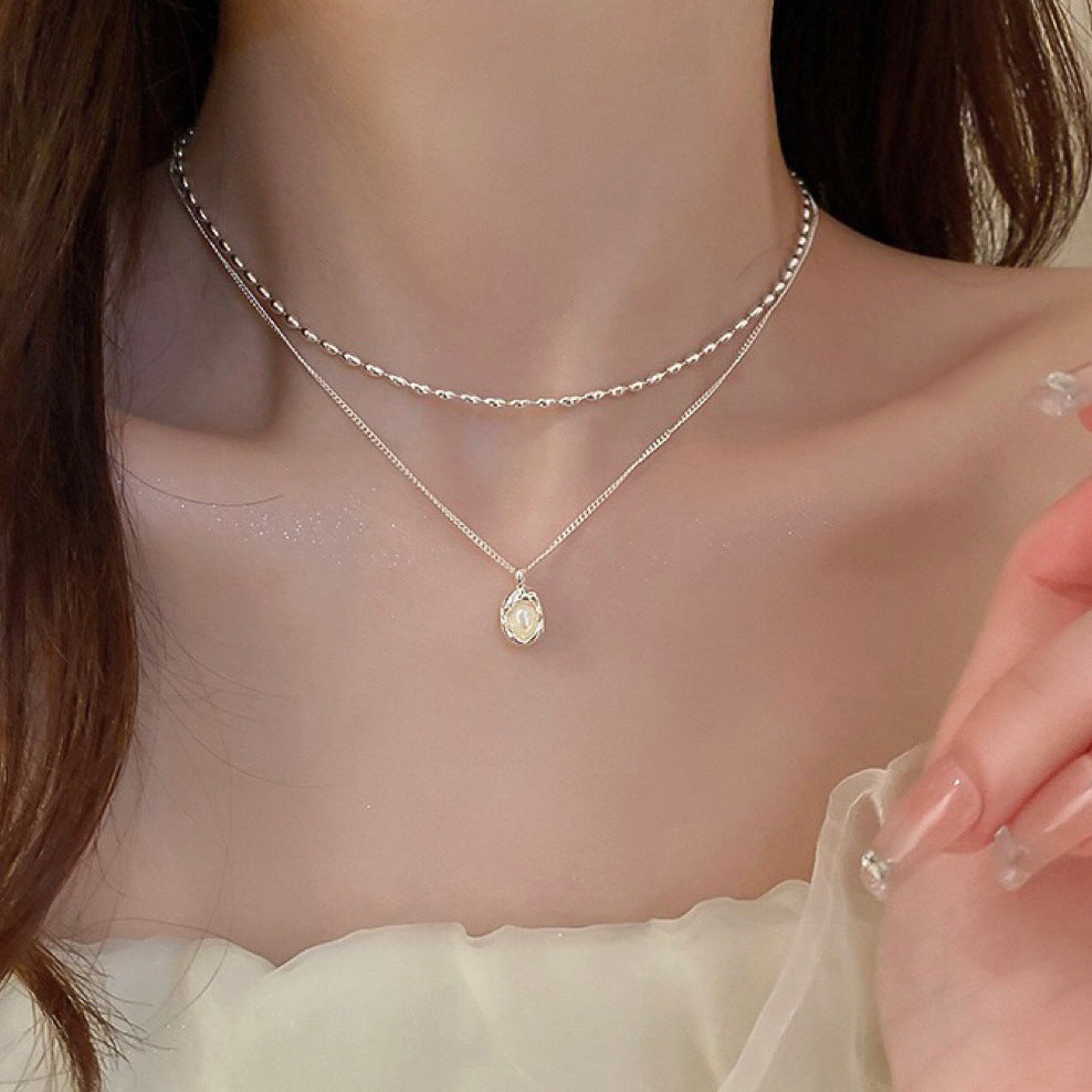 Sterling Silver Heart Pearl Necklace