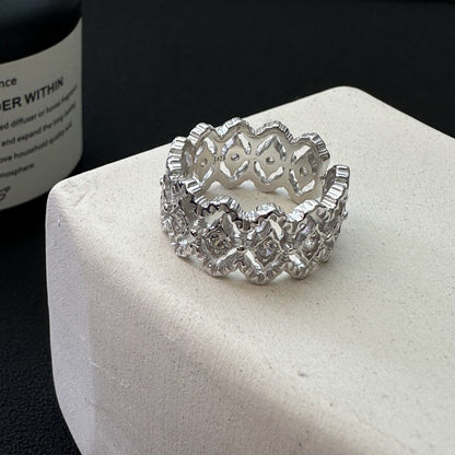 Sterling Silver Geometric Zircon Adjustable Ring