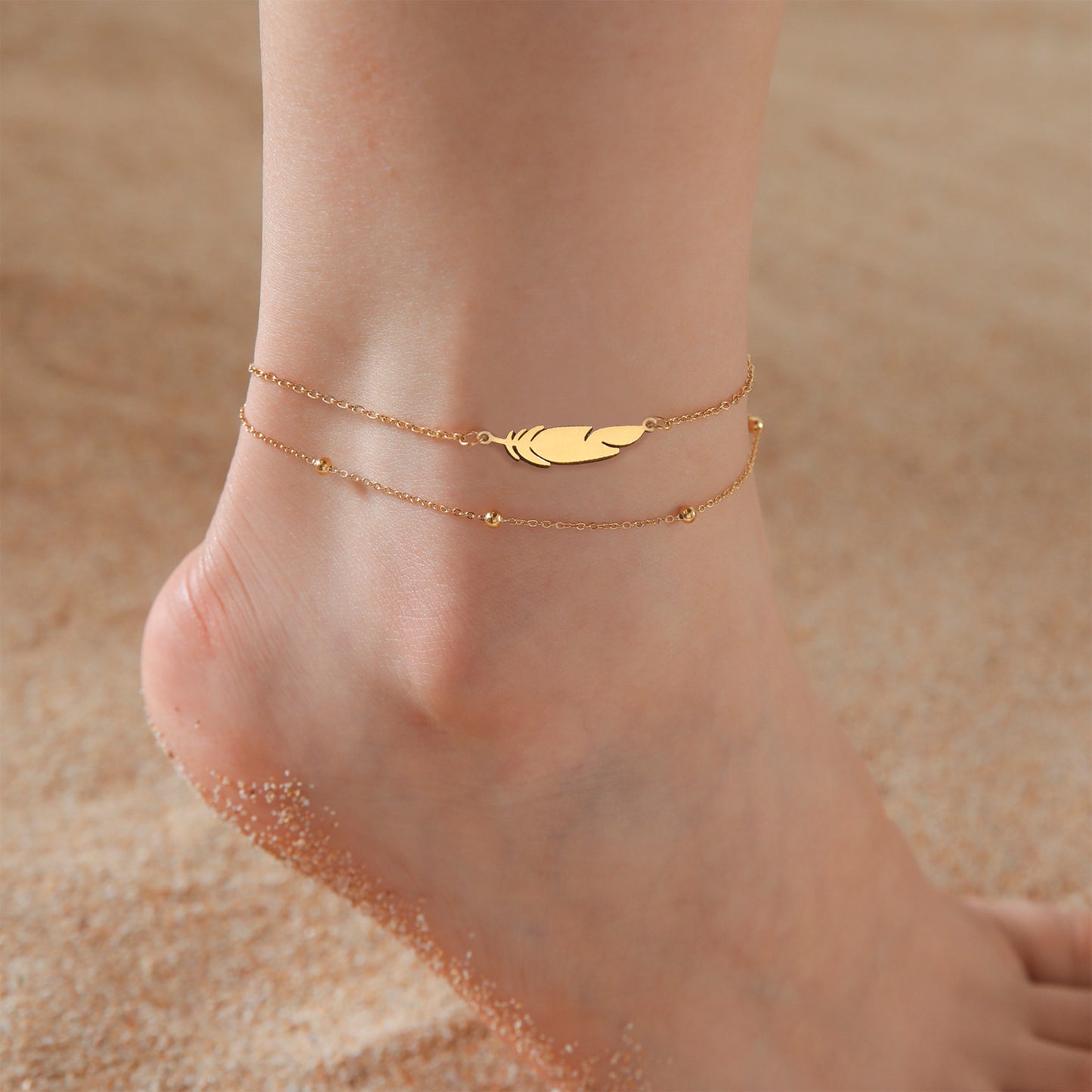 Feather stainless steel double-layer ankle chain