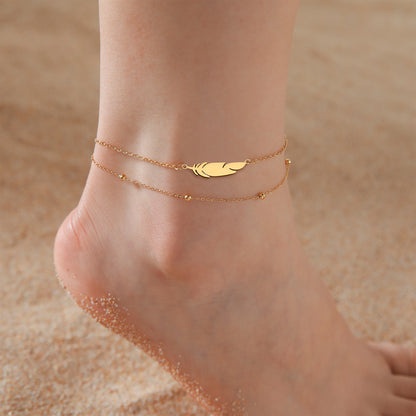 Feather stainless steel double-layer ankle chain