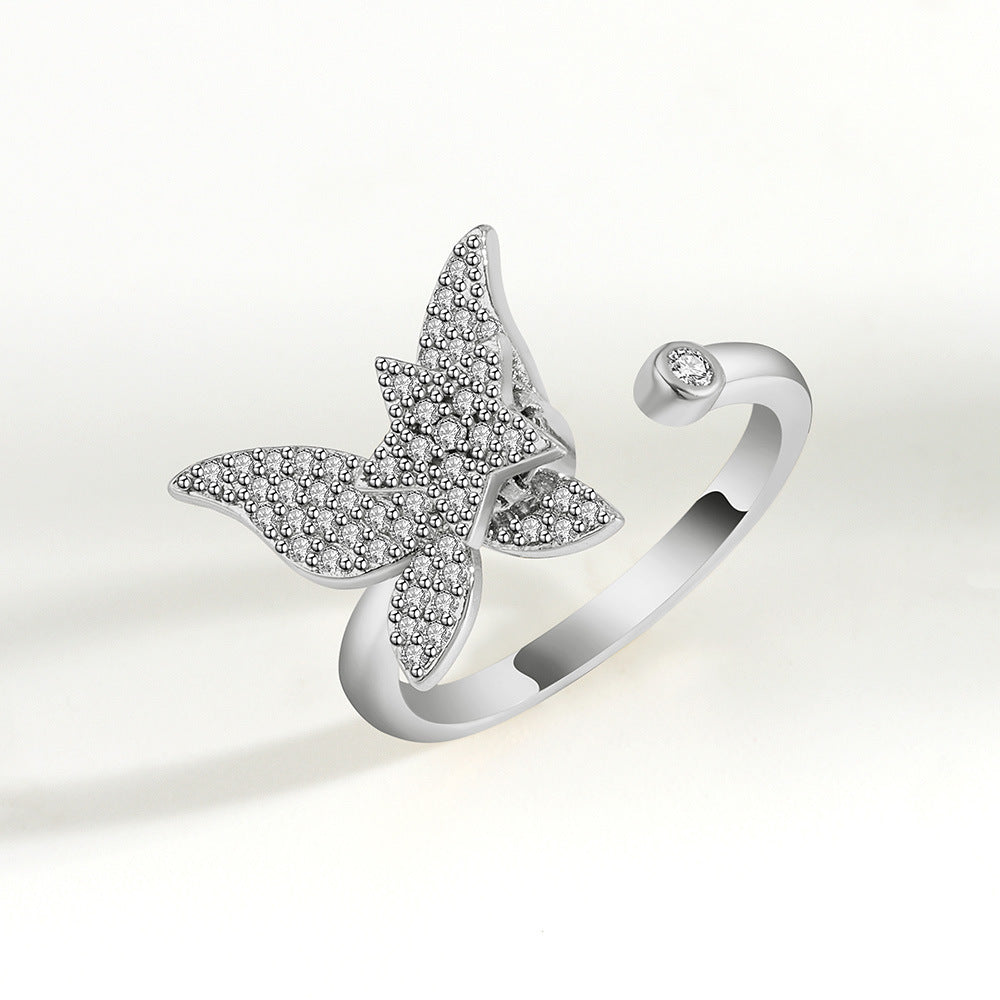 Rotating Ring Rotatable Zircon Butterfly Ring Hand Jewelry
