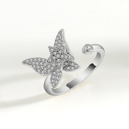 Rotating Ring Rotatable Zircon Butterfly Ring Hand Jewelry