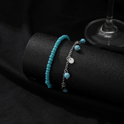 Bohemian Turquoise Adjustable Anklet Set