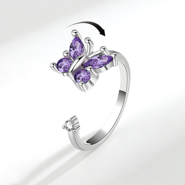 Rotating Ring Rotatable Zircon Butterfly Ring Hand Jewelry