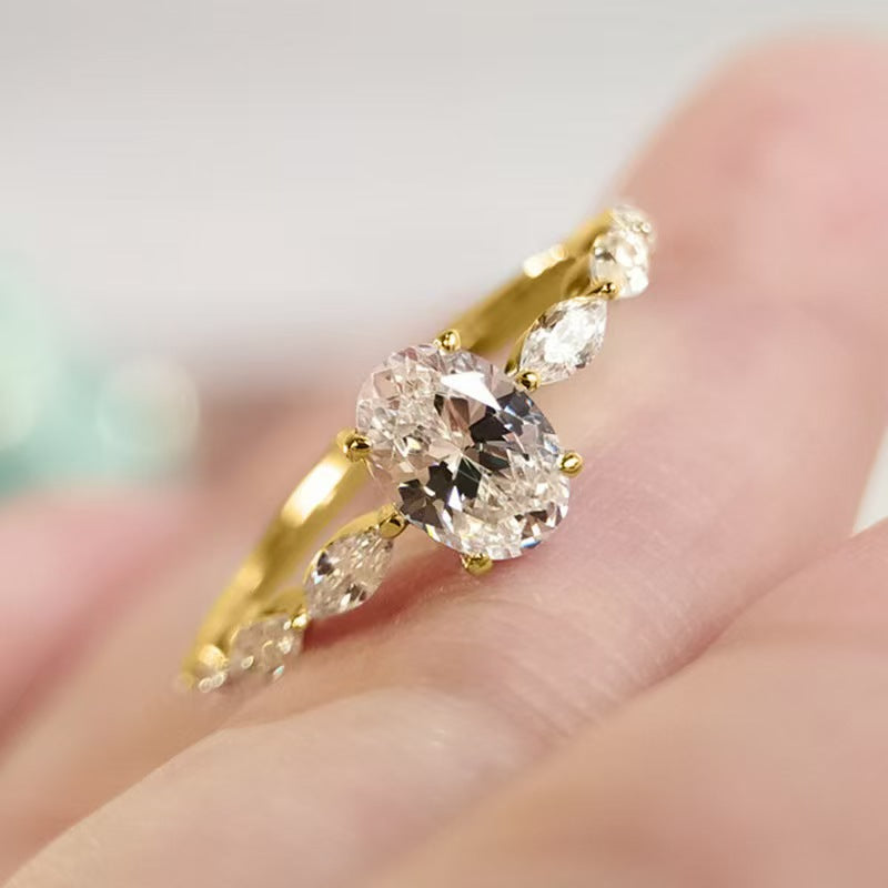 Geometric Cut Cube Oval Zircon Ring