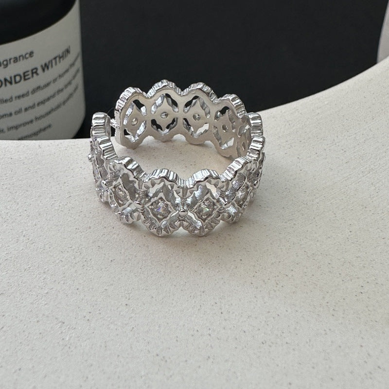 Sterling Silver Geometric Zircon Adjustable Ring