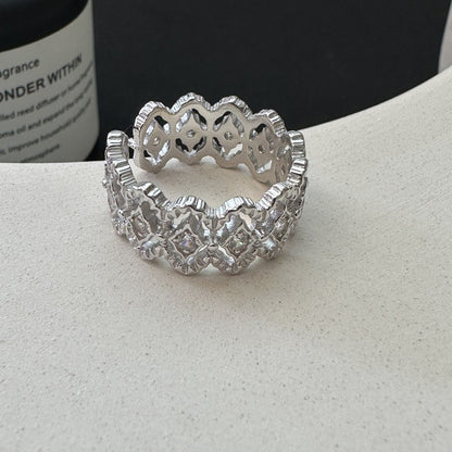 Sterling Silver Geometric Zircon Adjustable Ring