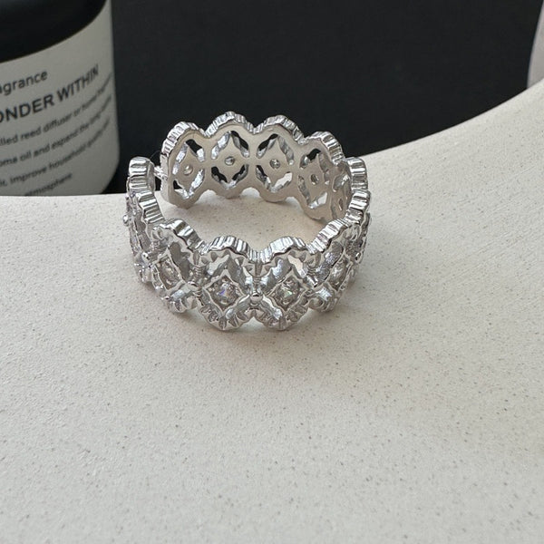 Sterling Silver Geometric Zircon Adjustable Ring