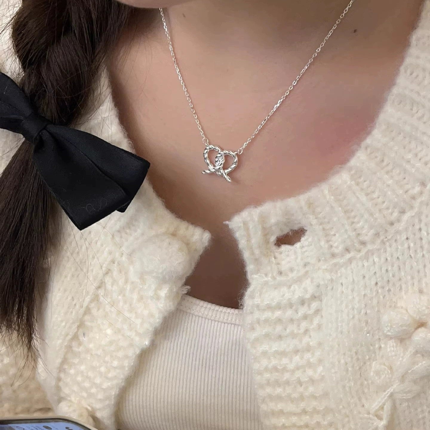 Sterling Silver Heart Pearl Necklace