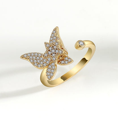 Rotating Ring Rotatable Zircon Butterfly Ring Hand Jewelry