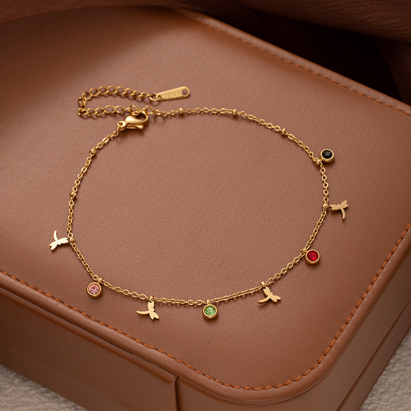 Star Moon Titanium Steel Zircon Anklet