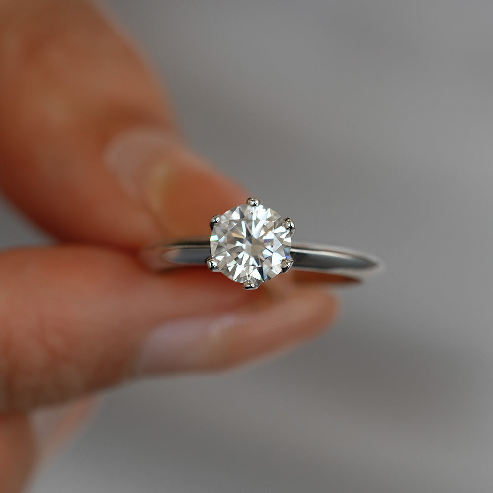 Sterling Silver Moissanite Engagement Ring with Adjustable Band