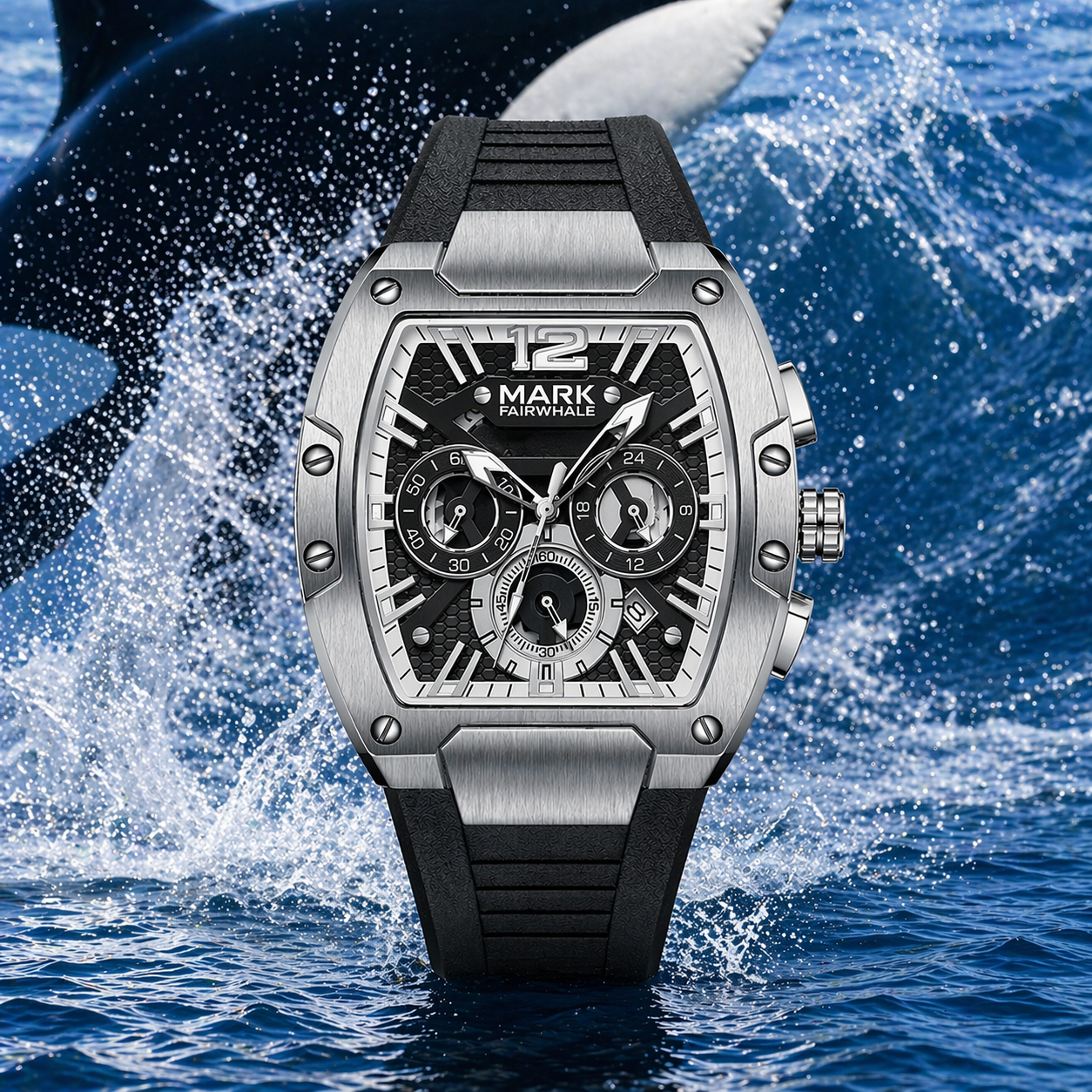 Mark Fairwhale Premium Barrel Watch for Men – Chronograph Quartz, Luminous Dial, Sport Luxury Design