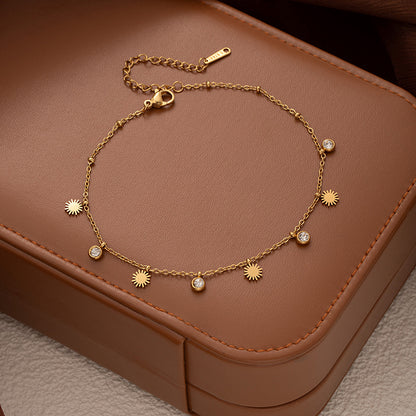 Star Moon Titanium Steel Zircon Anklet