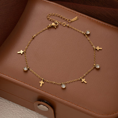 Star Moon Titanium Steel Zircon Anklet