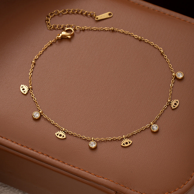 Star Moon Titanium Steel Zircon Anklet