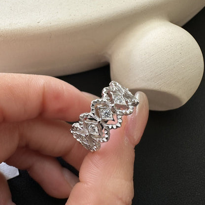 Sterling Silver Geometric Zircon Adjustable Ring