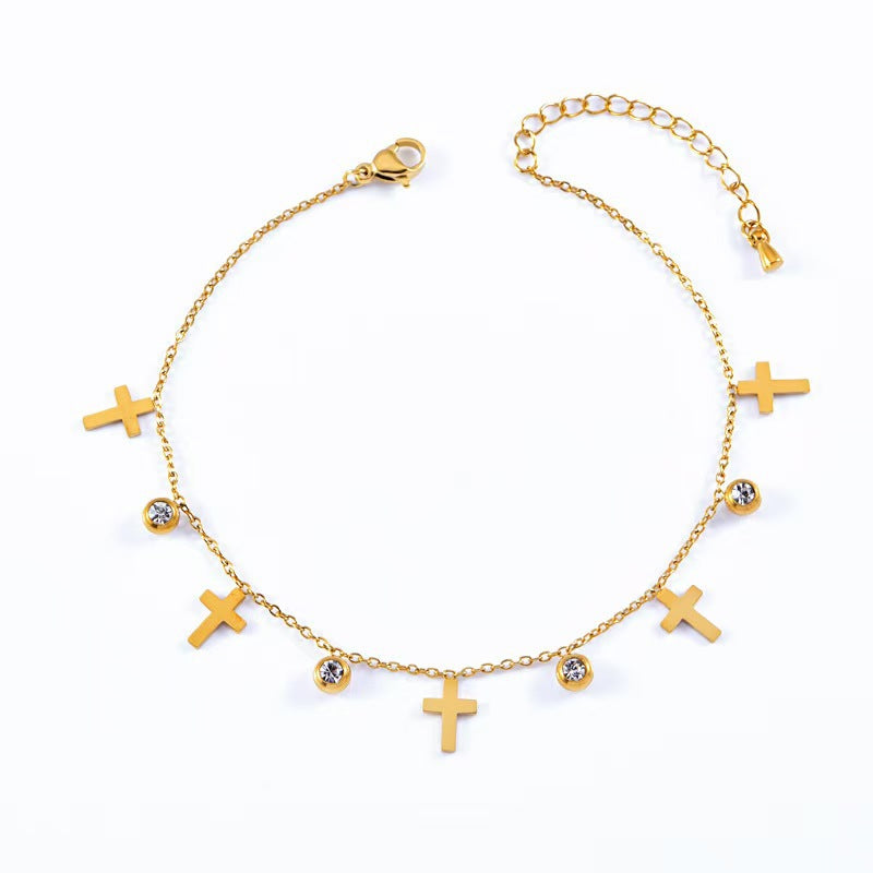 Star Moon Titanium Steel Zircon Anklet
