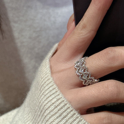 Sterling Silver Geometric Zircon Adjustable Ring