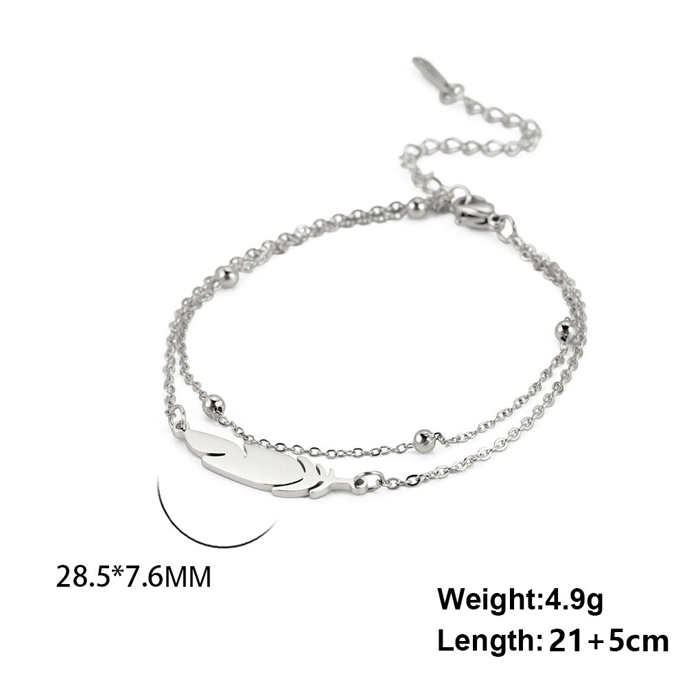 Feather stainless steel double-layer ankle chain