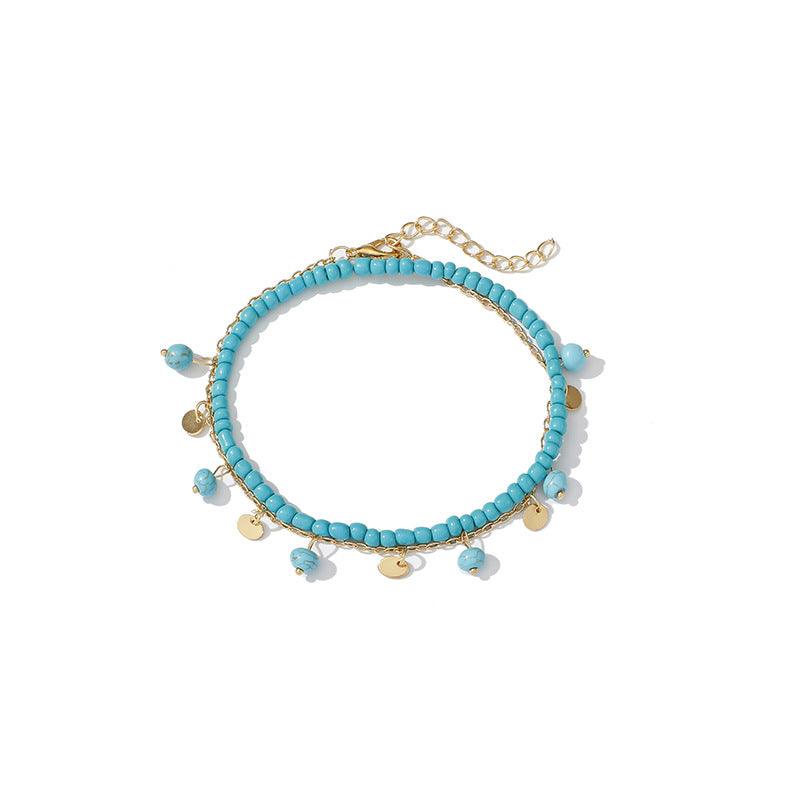 Bohemian Turquoise Adjustable Anklet Set