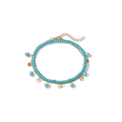 Bohemian Turquoise Adjustable Anklet Set