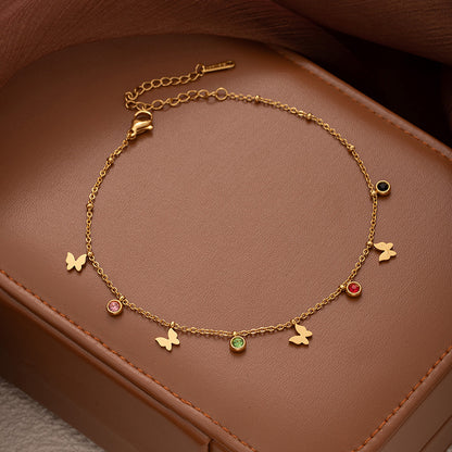 Star Moon Titanium Steel Zircon Anklet