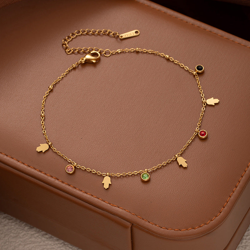 Star Moon Titanium Steel Zircon Anklet