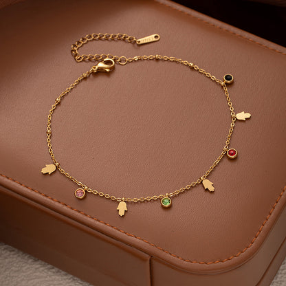 Star Moon Titanium Steel Zircon Anklet