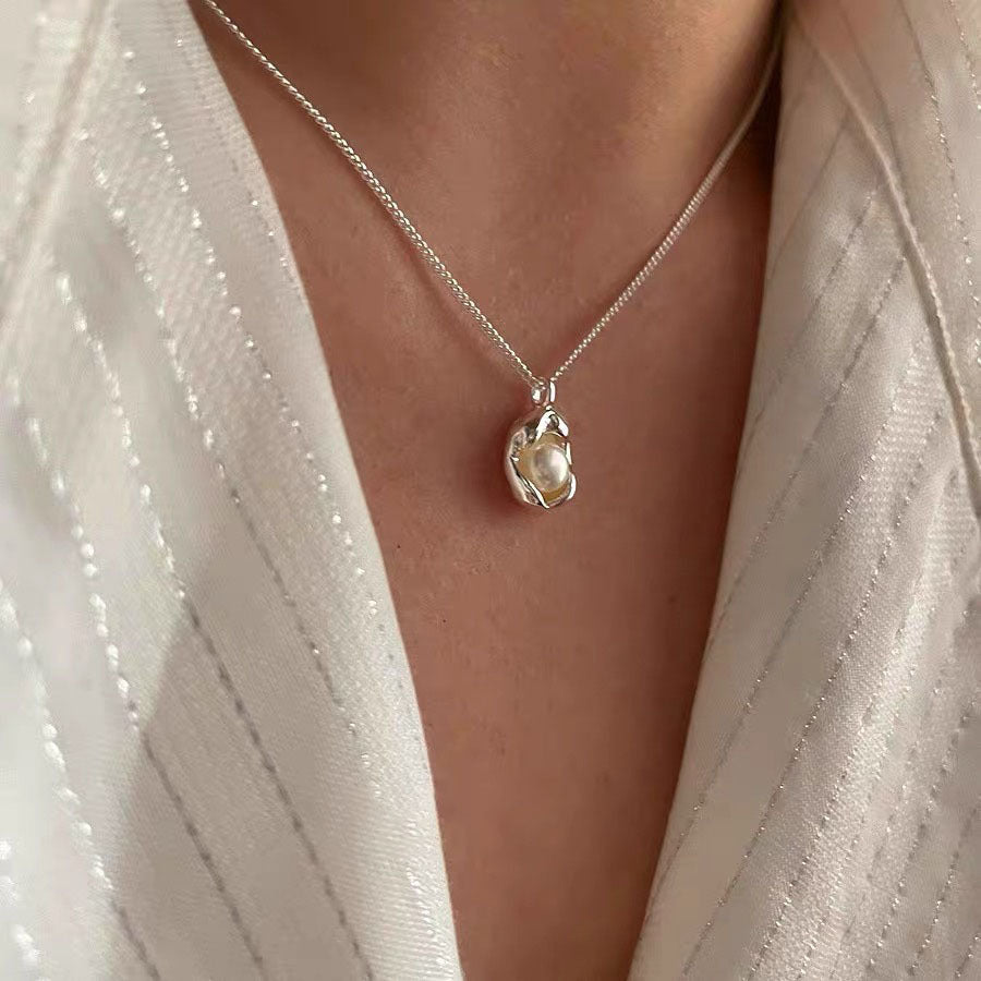 Sterling Silver Heart Pearl Necklace