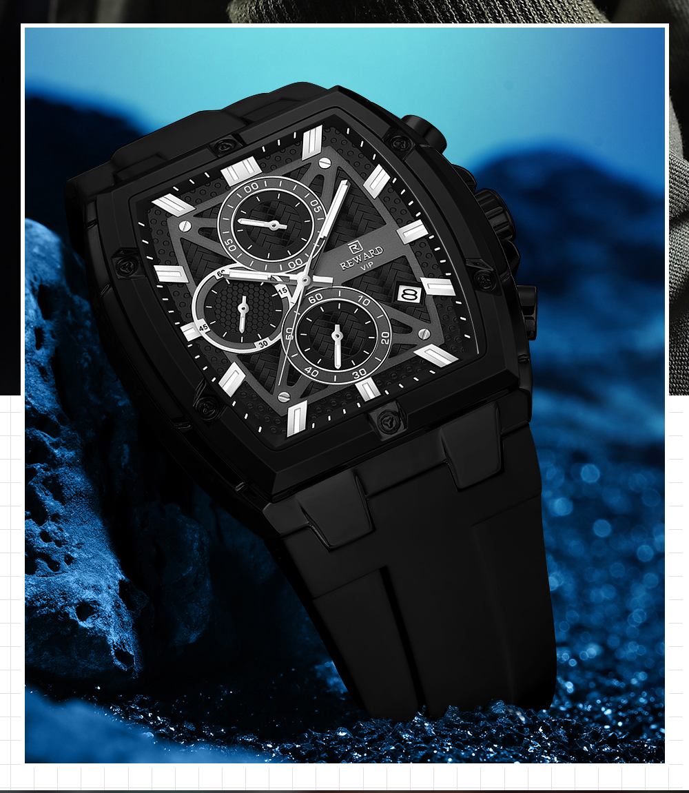 Reward VIP Luxury Men’s Watch – Square Dial, SEIKO Quartz, Luminous Chronograph